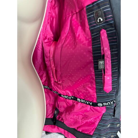 Roxy 5K Silver Snowboard/Ski Jacket Black With Multicolor Pinstripe Size XL - Picture 8 of 16